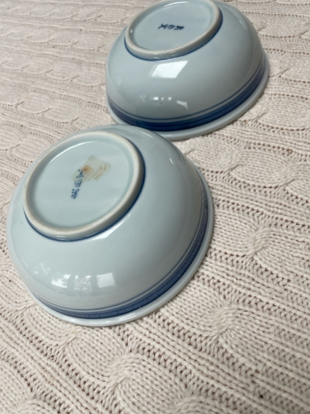 Ceramic Cat Face Pet Bowls set of 2 food/water- Cobalt Blue and White Japanese - Picture 6 of 9